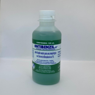 Antibenzil nf jabón quirúrgico solución al 1% frasco. 120 ml.